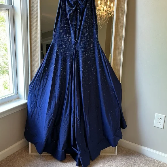 Sherri hill Rhinestone embellished jersey gown deep V neckline and lace up back. - Picture 11 of 17